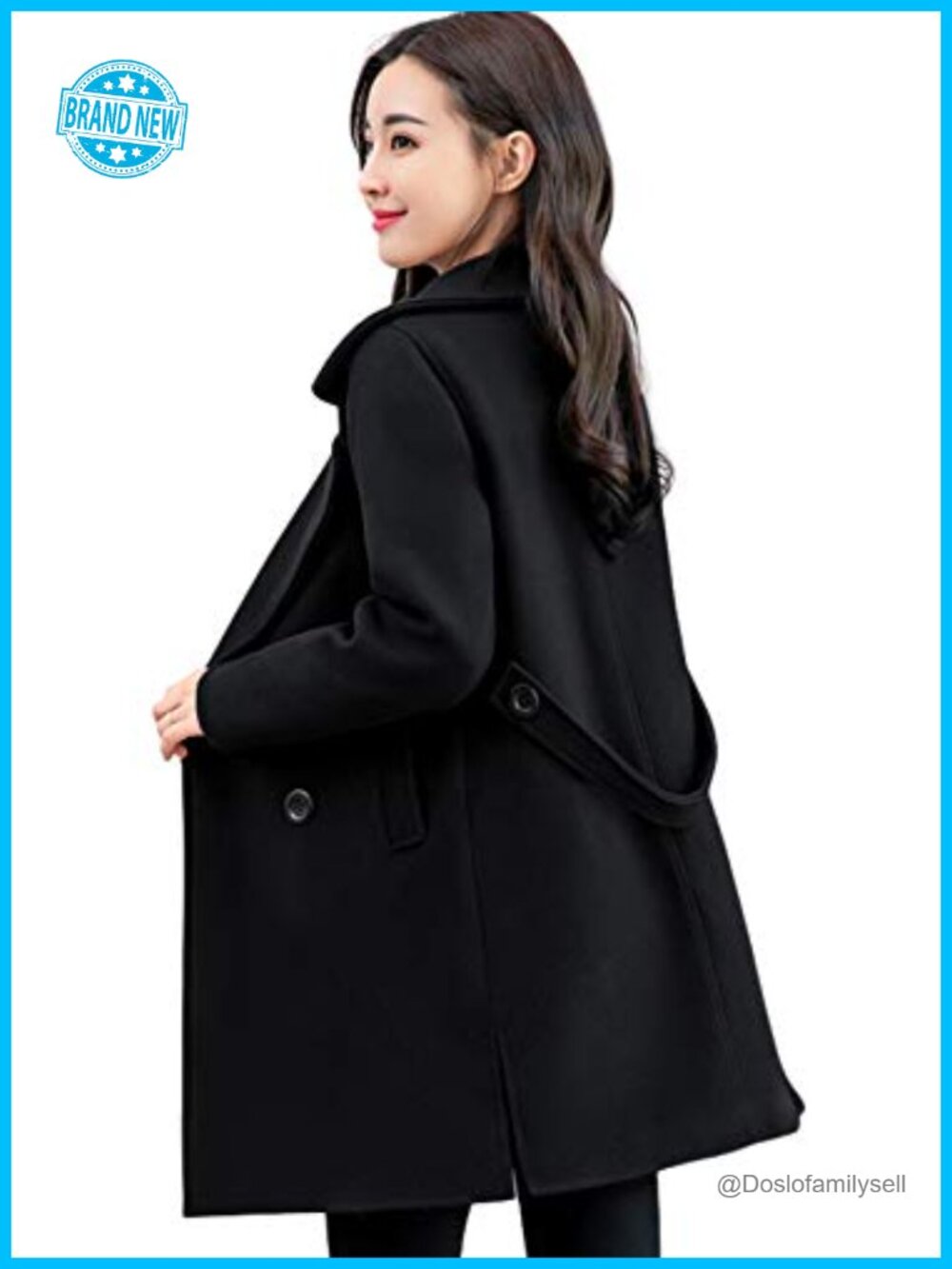 Wool Blend Double Breasted Pea Coat with Belt